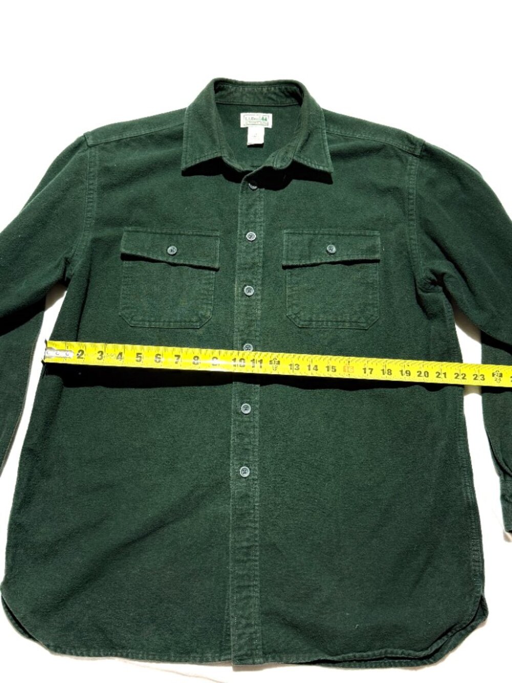 L.L. Bean Mens Heavy Cotton Shirt Large Green Long Sleeve Chamois Cloth - Picture 4 of 7